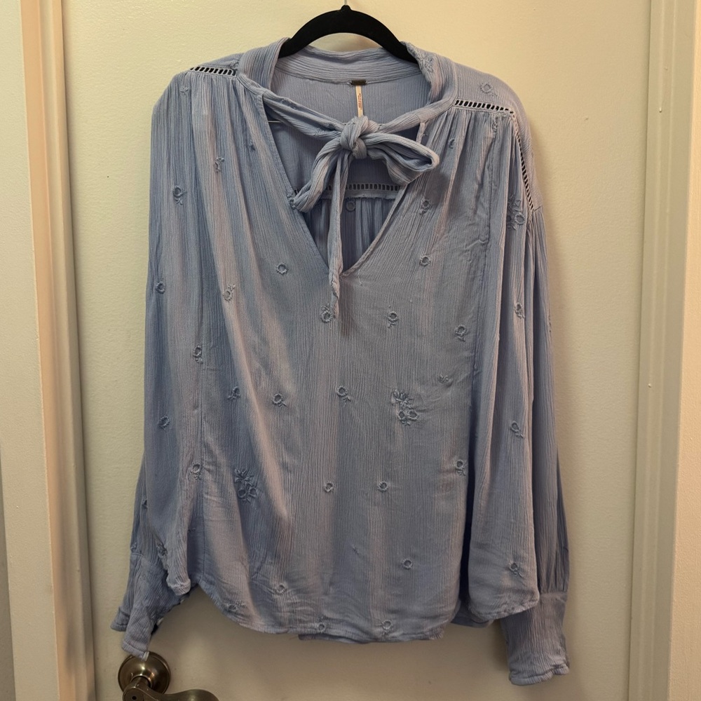 Free People Wishful Moments Gemstone Blue Blouse - Picture 3 of 6